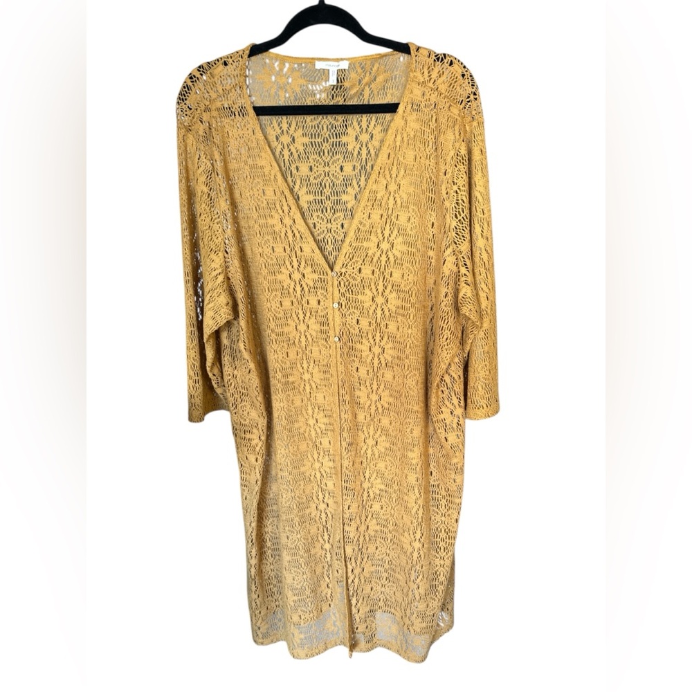 Maurices Crochet Mustard Duster with v-neck